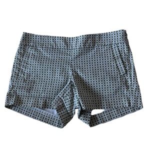 J. Crew Factory Green Black White Print Stretch Mid Rise Shorts